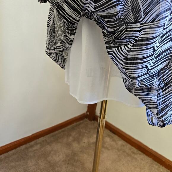 Shoshanna Womens Silk Dress Size 0 Peasant Ruffle Hem Puff Sleeve Black & White - Picture 4 of 11